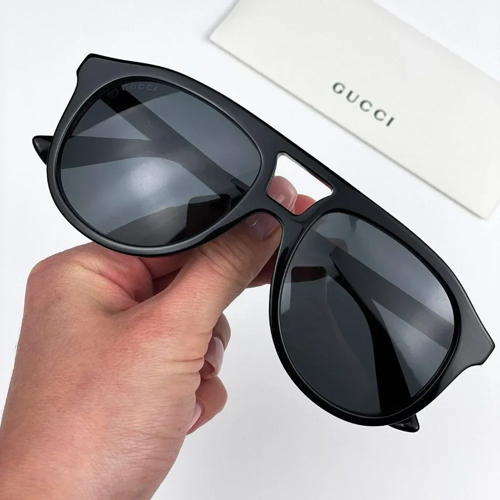 Gucci GG1320S 004 Sunglasses Black Grey Pilot Unisex